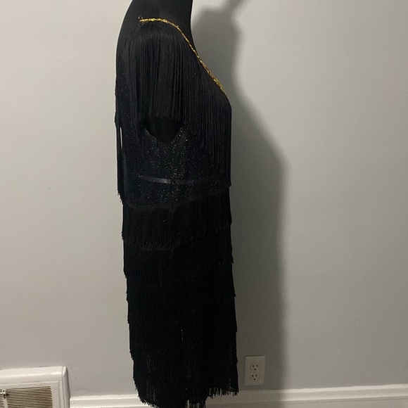 Black Flapper Dress Costume by California Costume Collections L Sparkle Fringe - Picture 5 of 13